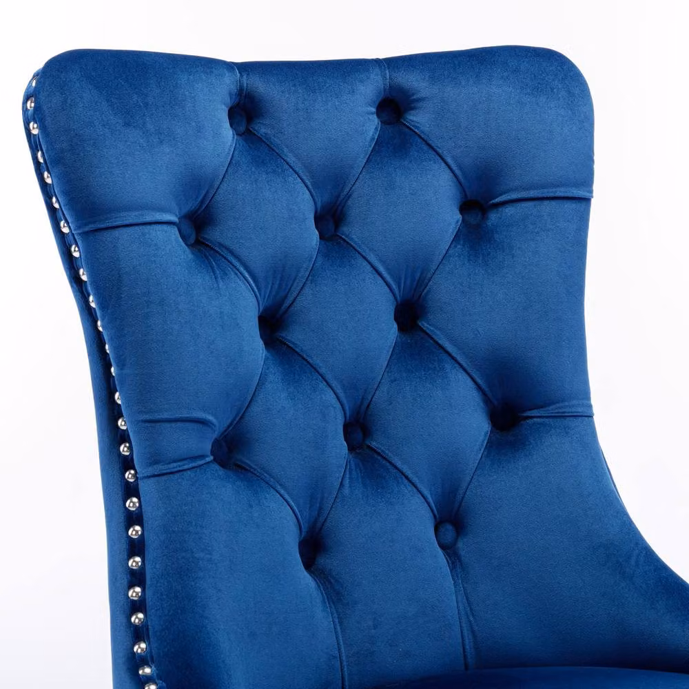 Modern Home Touch Winchester Set of 2 Blue Velvet Upholstered Kitchen Dining Chairs with Silver Chrome Legs – 4
