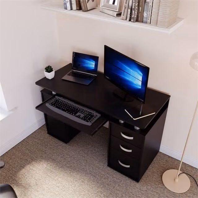 Kelvenix Black 3-Drawer Computer Desk for Home Office
