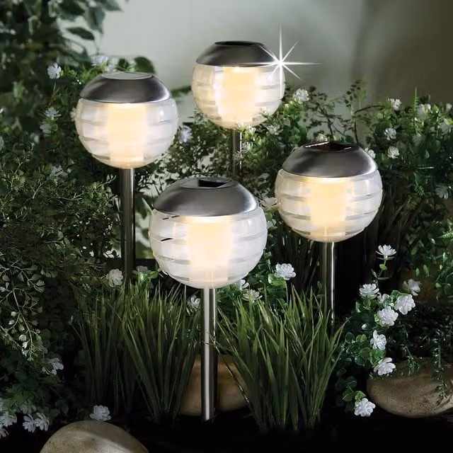 Gainsborough Solar Sphere Garden Stake Lights with Warm White LEDs in Chrome and Transparent Plastic