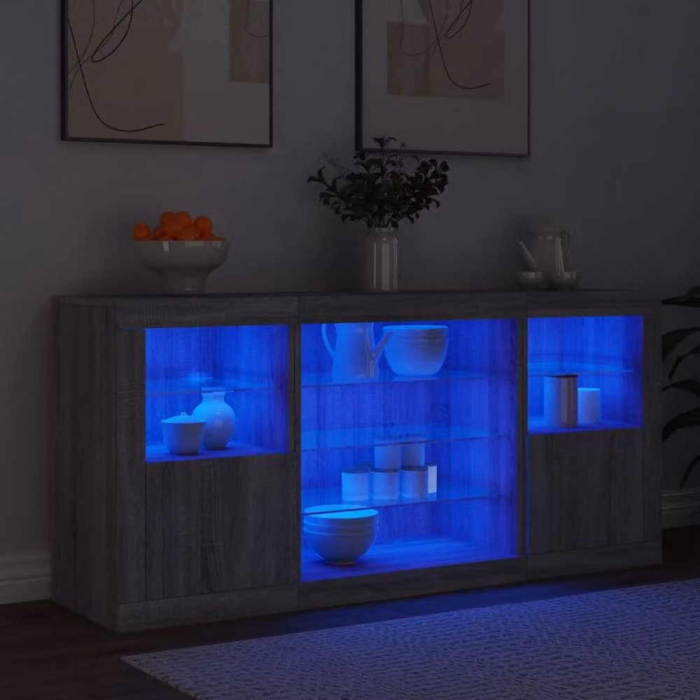 Berkfield Home Modern Sideboard with LED Lights in Grey Sonoma, W: 142.5 cm, D: 37 cm, H: 67 cm – 4