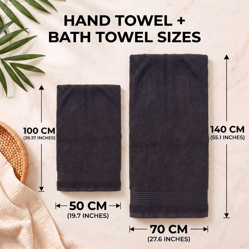 Grace Premium 500 GSM Cotton Bath and Hand Towel Set of 6 in Charcoal Grey – 5