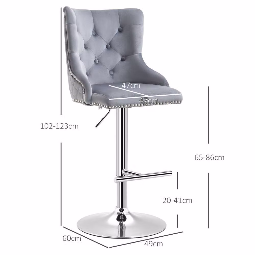 STILVORA Set of 2 Grey Velvet Swivel Bar Stools with Adjustable Height and Metal Base – 3