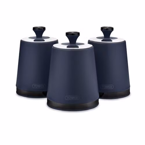 Tower Sera Set of 3 Airtight Stainless Steel Canisters in Blue and Black – 1