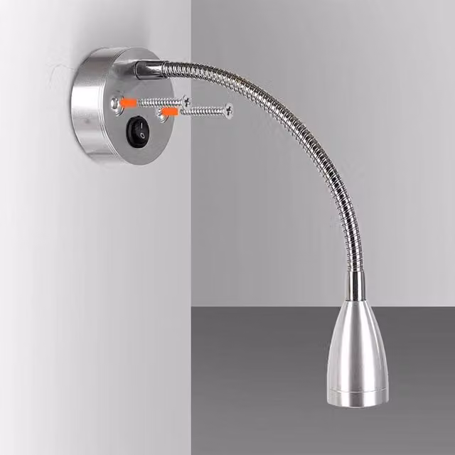 EONLION Set of 2 Adjustable 12V LED Wall Mounted Reading Spotlights in Silver