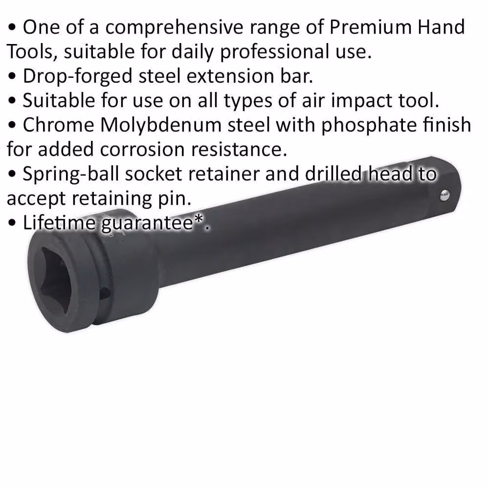 Loops 250mm Steel Impact Extension Bar with 1 inch Square Drive and Spring-Ball Socket Retainer in Silver and Black – 2