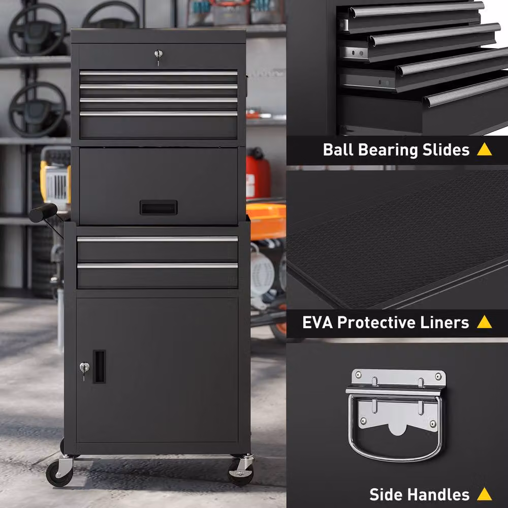 STILVORA Black Steel Tool Chest with Lockable Drawers, Cupboards and Pegboard, W/D/H: 131 x 60.5 x 3.0 cm – 9