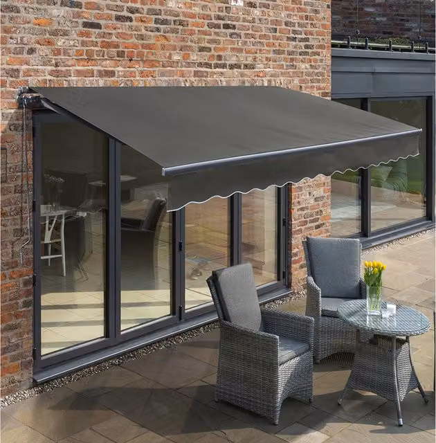 Primrose Manual Retractable Aluminium Awning in Anthracite, W: 300 cm, D: 250 cm