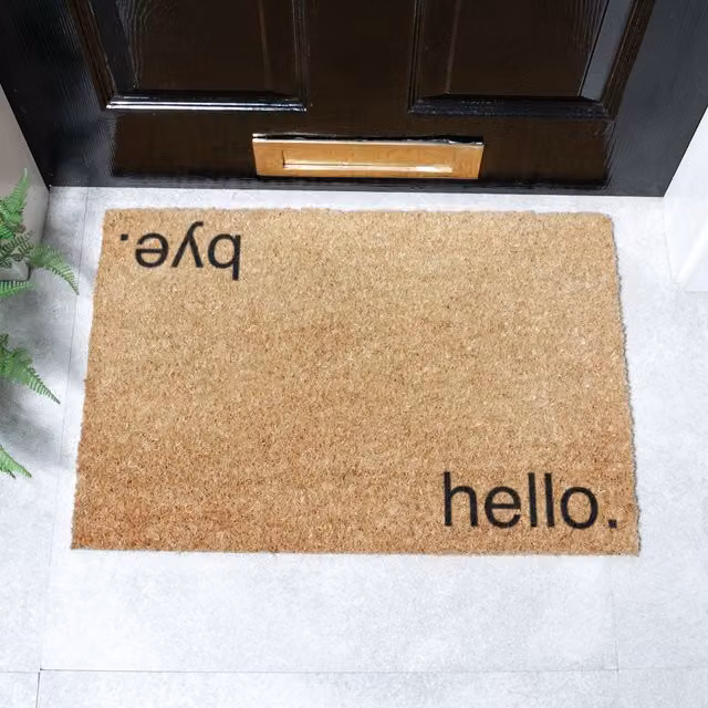 Artsy Mats Hello Bye Brown Coir and Natural Rubber Non-Slip Weatherproof Rectangular Doormat