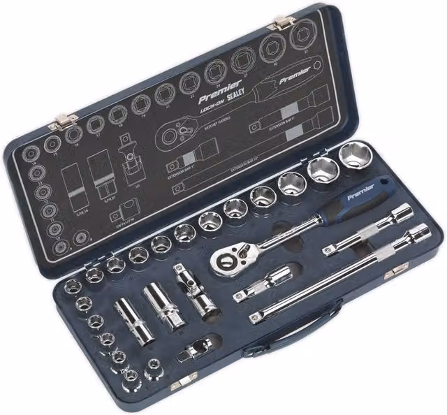 Loops 26 Piece 1/2 Inch Metric Socket Set with 6 Point Lock-On Rounded Heads in Silver and Multicolour – 1