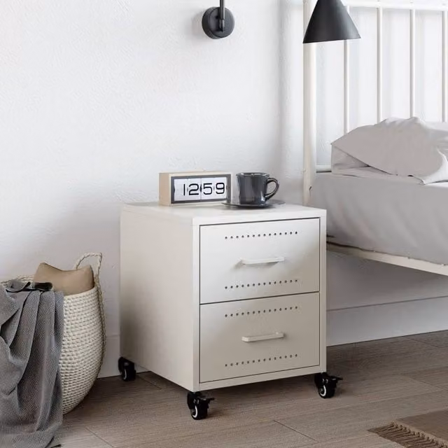 Berkfield Home Stylish White Metal Bedside Cabinet W/D/H: 36 x 39 x 43.5 cm – 1
