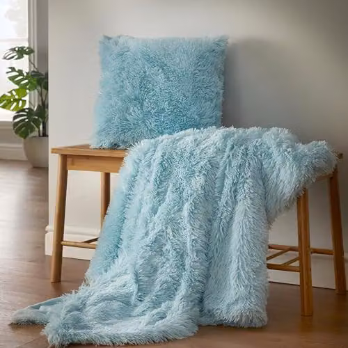 Catherine Lansfield Fluffy Fleece Throw Blanket in Blue, W: 150 cm, D: 200 cm – 2
