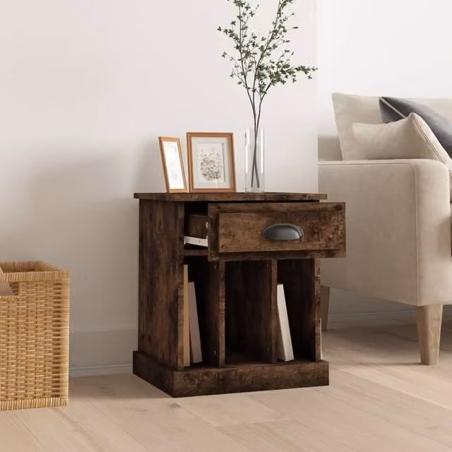 Berkfield Home Elegant Bedside Cabinet in Smoked Oak Brown, W/D/H: 43 x 36 x 50 cm – 1