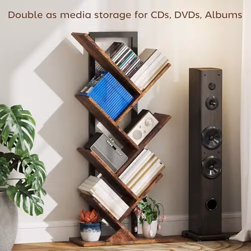 HOMCOM 7-Tier Tree Bookshelf with Industrial Steel Frame in Brown – 5