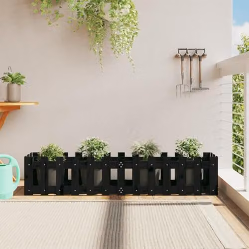 vidaXL Wooden Garden Raised Bed with Fence Design in Black, W/D/H: 150 x 135 x 30 cm – 2