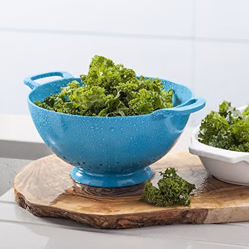 Zeal Melamine Colander with Handles and Feet, Turquoise Blue, 20cm – 4