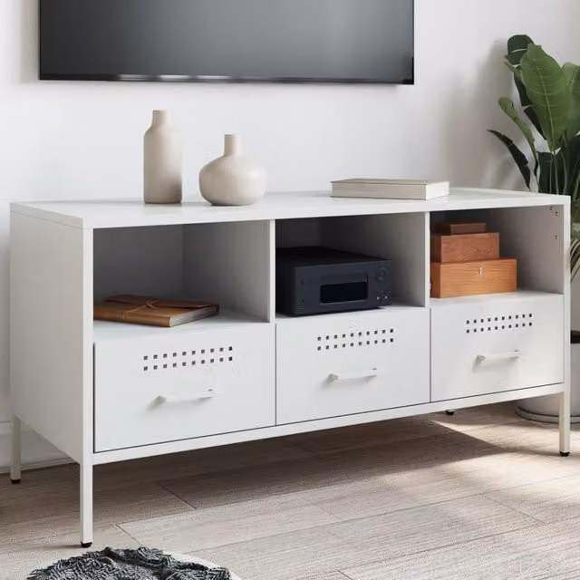 Berkfield Home Industrial White Metal TV Cabinet, W: 100.5 cm, D: 39 cm, H: 50.5 cm