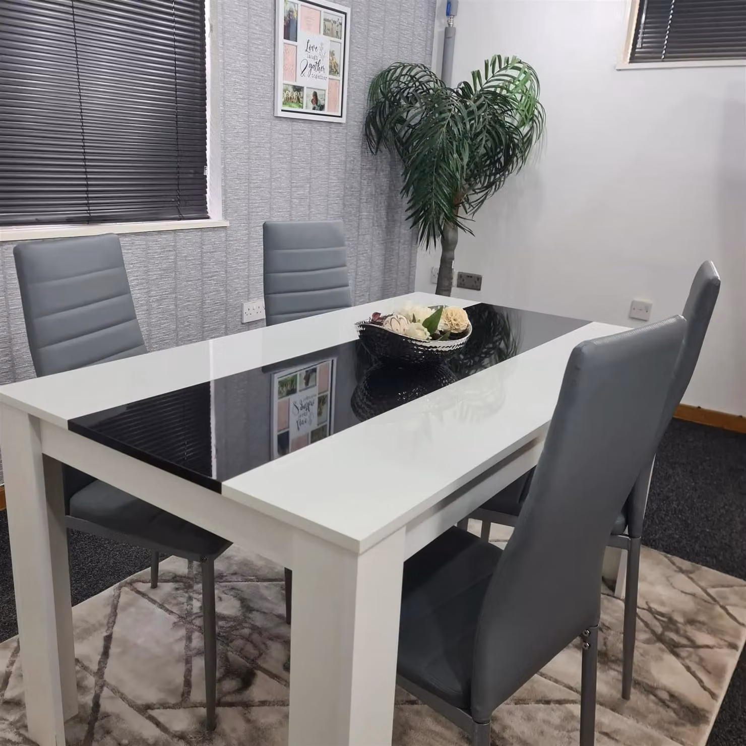 KOSY KOALA Modern Rectangular Dining Table and 4 Chairs Set in White, Black and Grey – 5