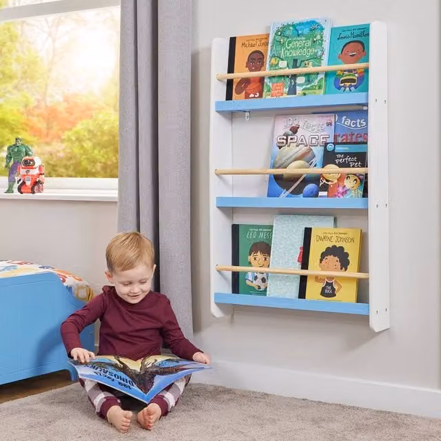 Liberty House Toys Kids Picture Book Wall Bookshelf in White and Blue