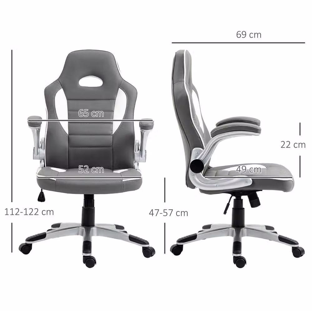 STILVORA Grey Synthetic Leather Gaming Chair with Adjustable Height and 360 Degree Swivel – 2