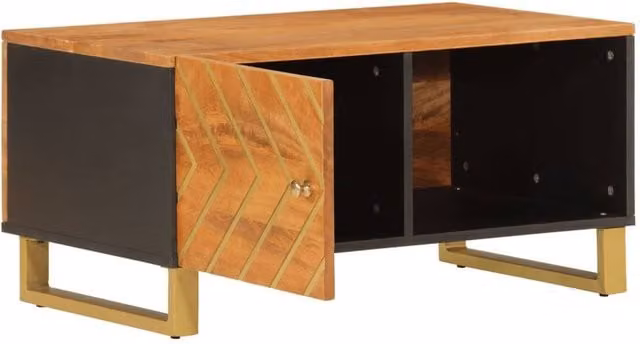 Berkfield Home Beautiful Mango Wood Coffee Table in Brown and Black, W/D/H: 80 x 50 x 40 cm – 1