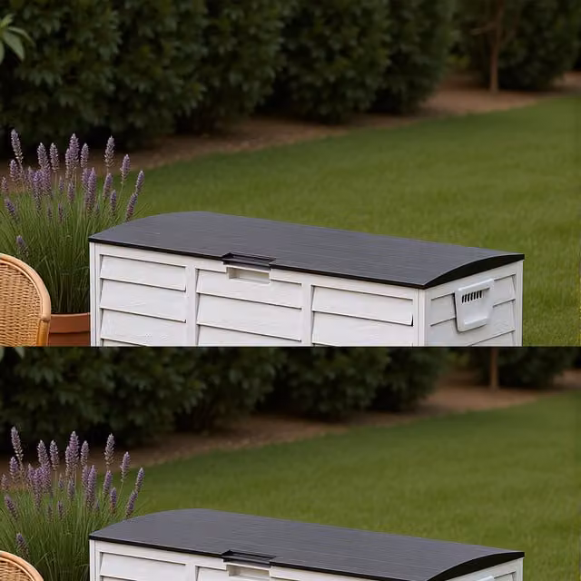 Breeins 290L Waterproof Plastic Garden Storage Box with Wheels in White and Black
