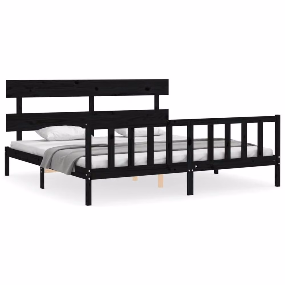 Berkfield Home Beautiful Bed Frame with Headboard in Black Solid Pine, W/D/H: 200 x 200 x 205.5 cm – 2