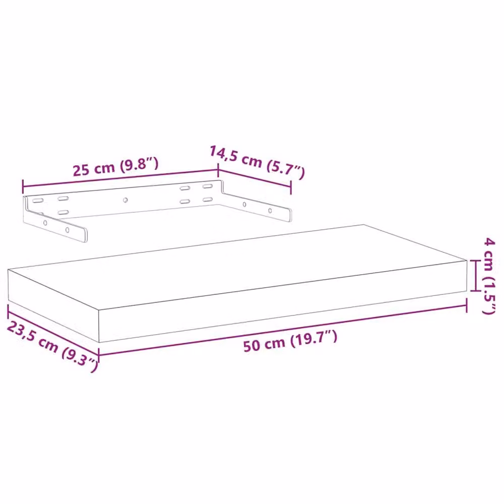 Berkfield Home Durable Floating Shelves, 2 Pack, Beige Engineered Wood, W: 50 cm, D: 23.5 cm, H: 4 cm – 2