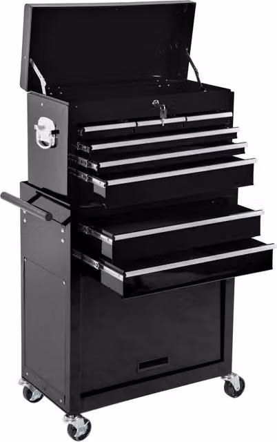 TECTAKE Rollable 8 Drawer Tool Chest in Black