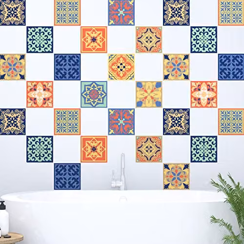 WALPLUS Mara Multicolour Geometric Wall Tile Stickers, 24pcs, 15 x 15 cm – 4