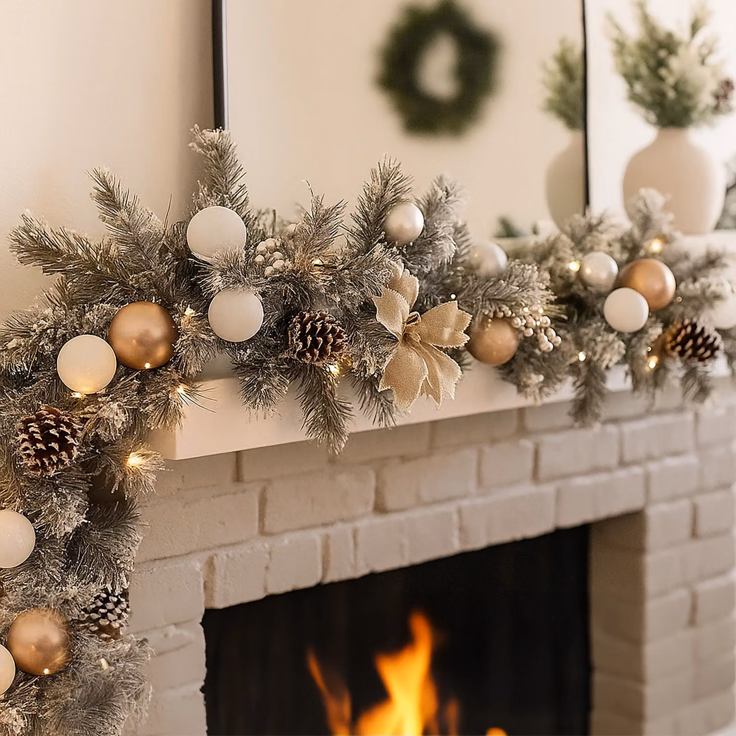 Marco Paul 6ft Artificial Frosted Christmas Garland with Pinecones in Green – 4