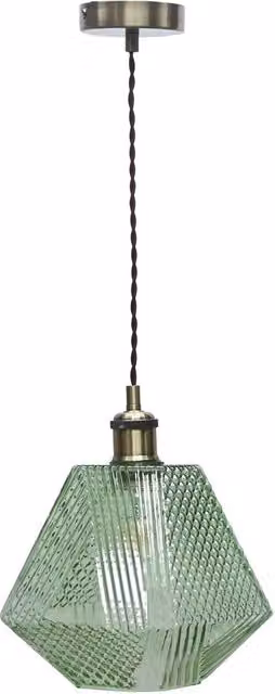 First Choice Lighting Lens Antique Brass and Green Textured Glass Pendant Light in Bronze – 1