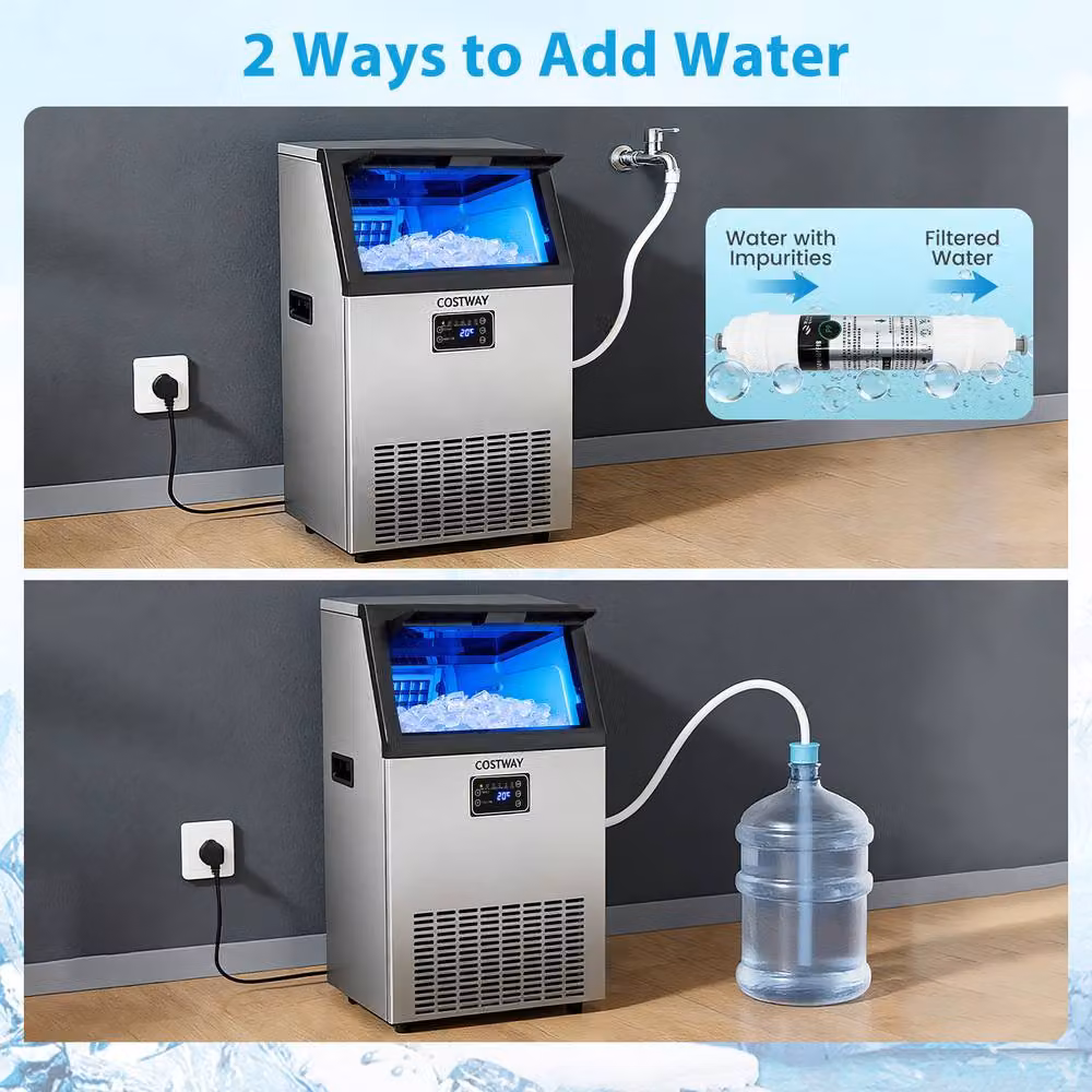 Costway Commercial Ice Maker in Silver with 54 kg/24h Production and 16 kg Storage Capacity – 5