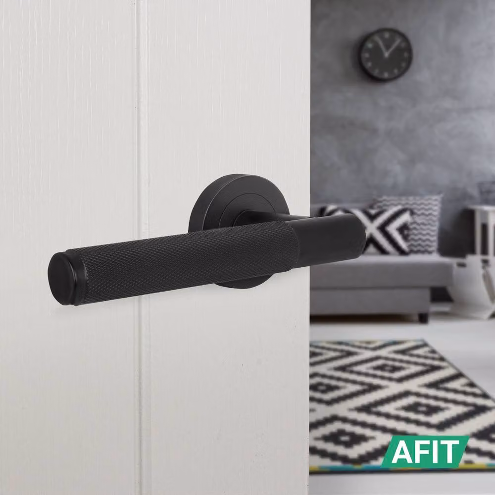 AFIT Matt Black Knurled Internal Lever Door Handles with Round Rose, 5 Pairs – 5