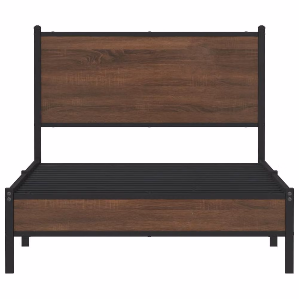 Berkfield Home Metal and Oak Bed Frame in Brown, W/D/H: 100 x 200 x 91.5 cm – 4