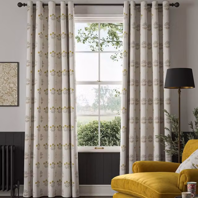William Morris At Home Made to Measure Blackout Floral Eyelet Curtains in Yellow and Multicolour