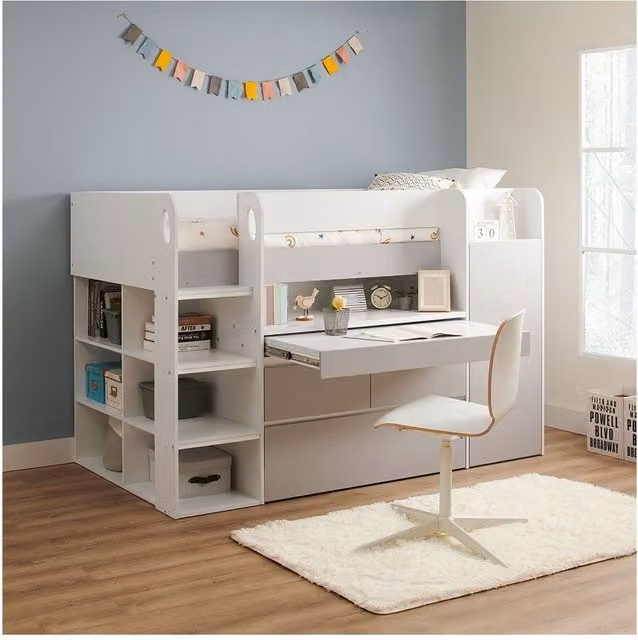 Flair Bailey Kids Cabin Bed with House Frame and Side Compartments, White