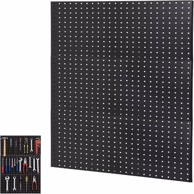 London Boutique 3-Piece Modular Metal Wall Mounted Pegboard Tool Organiser, Black, W: 90 cm, H: 60 cm