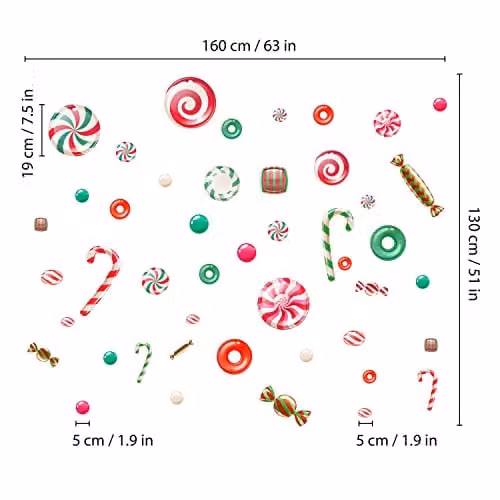 WALPLUS Reusable Double Sided Christmas Window Stickers with Peppermint Candy and Sweets Designs, 46 Pieces, Multicolour – 4