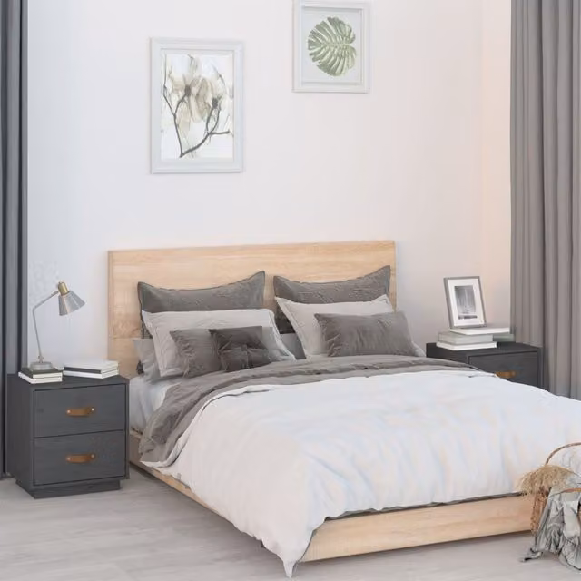 Berkfield Home Set of 2 Grey Rustic Solid Pine Bedside Cabinets W/D/H: 40 x 34 x 45 cm – 1