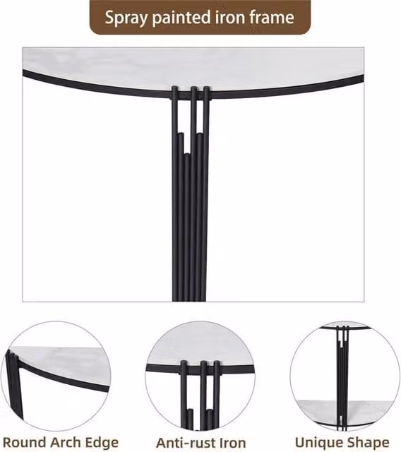 NESTLUNE 2-Tier Half Moon Console Table in White with Glossy Ceramic Top – 1