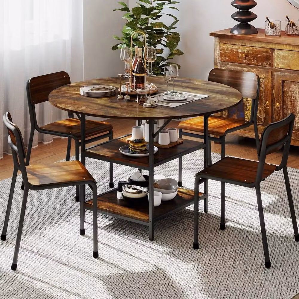 VOGREX Round Dining Table in Brown, Diameter: 120 cm – 4