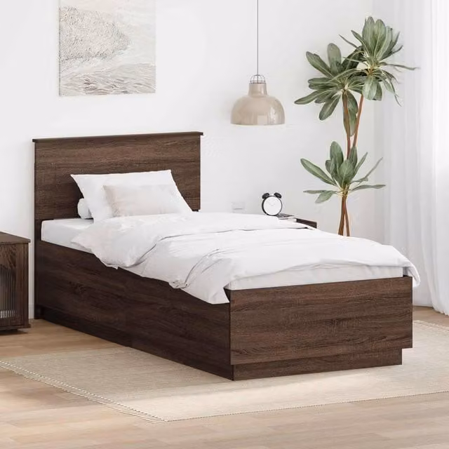 Berkfield Home Modern Bed Frame with Headboard in Brown Oak MDF, W/D/H: 190 x 70 x 70 cm