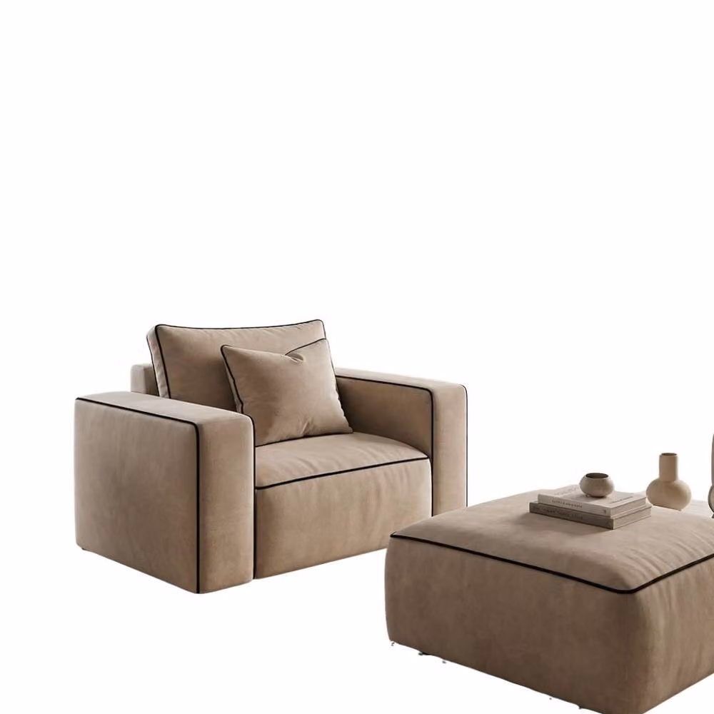 Stratus Interiors Sloane 2-Tone Modular Sofa Armchair in Beige Velvet Fabric – 2
