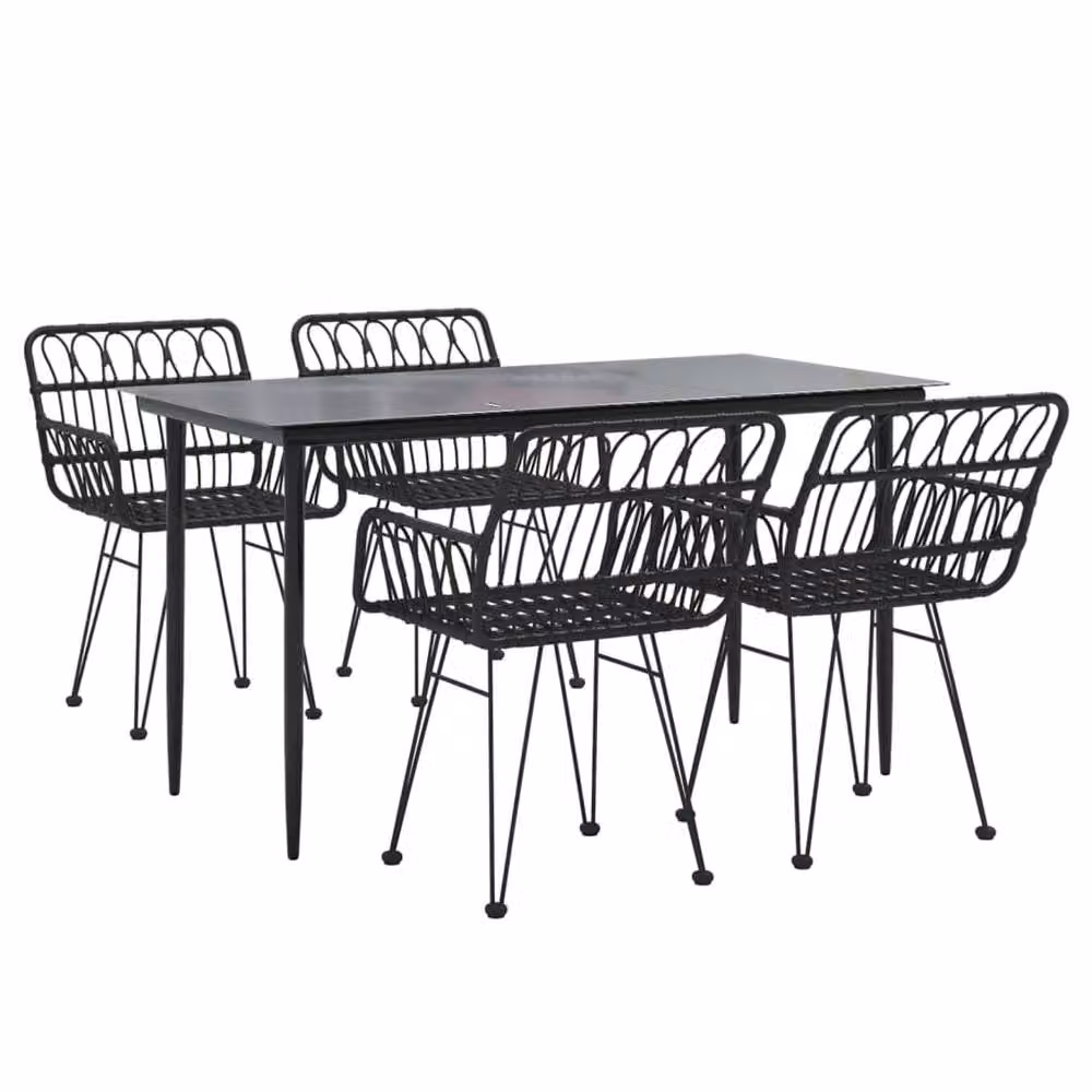 Berkfield Home 5 Piece Black Poly Rattan Garden Dining Set – 2