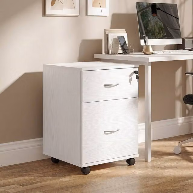 STILVORA Two Drawer Filing Cabinet with Castors, White – 1