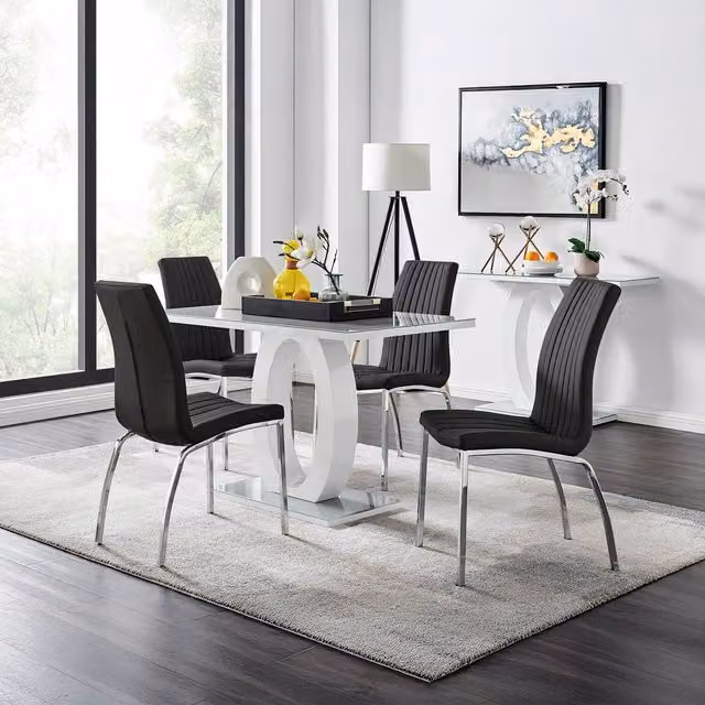 FurnitureboxUK Giovani Grey Rectangular Glass Dining Table and 4 Black Isco Chairs