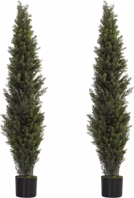 HOMCOM Set of 2 Green Decorative Artificial Cypress Trees with Weighted Pots, Height: 150 cm