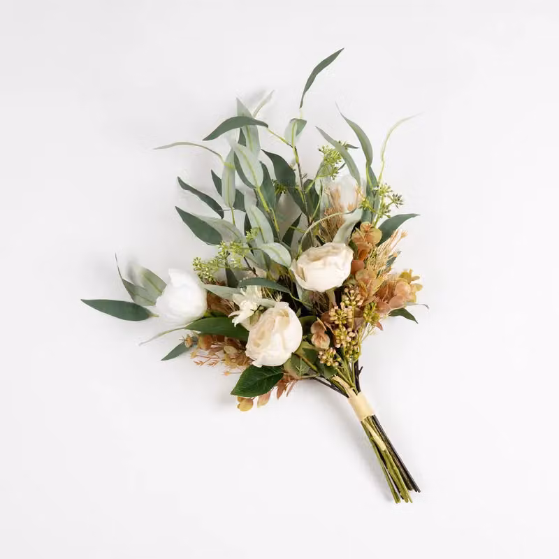 Scottish Everlastings Ltd Mixed Tulip, Rose and Eucalyptus Floral Bouquet in Off-White, Height: 66 cm – 3