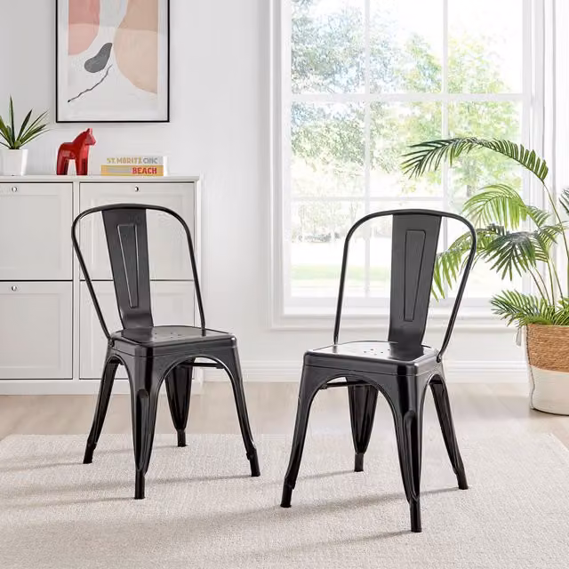 FurnitureboxUK Colton Stackable Industrial Metal Kitchen Dining Chair in Black