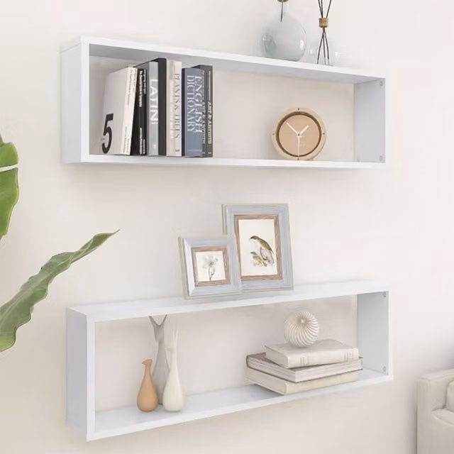 Berkfield Home Wall Mounted Cube Shelves, 2 Pack, White, W: 100 cm, D: 30 cm, H: 30 cm